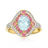 Ross-simons Aquamarine Ring With . Pink Sapphires And . Diamonds In 14kt Yellow Gold In Blue