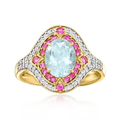 Ross-simons Aquamarine Ring With . Pink Sapphires And . Diamonds In 14kt Yellow Gold In Blue