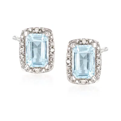 Ross-simons Aquamarine Stud Earrings With Diamond Accents In Sterling Silver In Blue