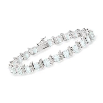 Ross-simons Aquamarine Tennis Bracelet With Diamond Accents In Sterling Silver In Multi