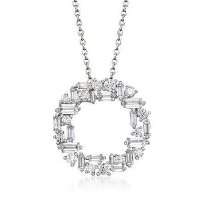 Ross-simons Baguette And Round Cz Open Circle Pendant Necklace In Sterling Silver In Multi
