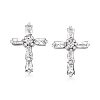 Ross-simons Baguette And Round Diamond Cross Earrings In Sterling Silver In White