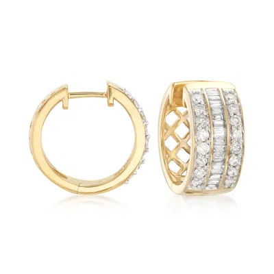 Ross-simons Baguette And Round Diamond Hoop Earrings In 18kt Gold Over Sterling In White