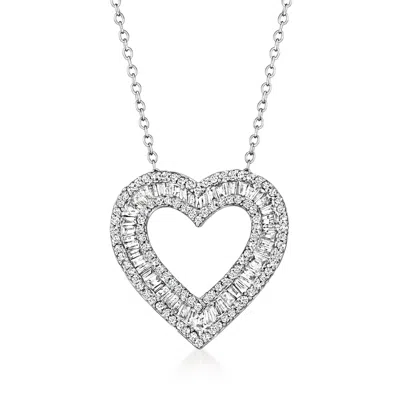 Ross-simons Baguette And Round Diamond Open-space Heart Pendant Necklace In Sterling Silver In Multi