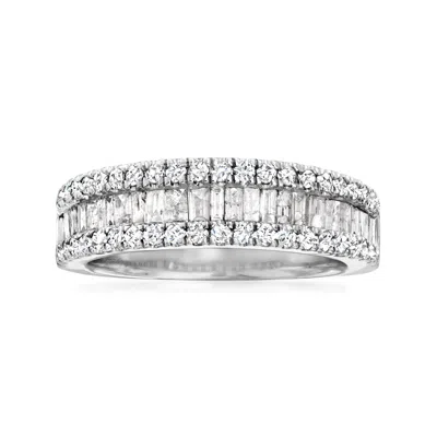 Ross-simons Baguette And Round Diamond Ring In Sterling Silver In White