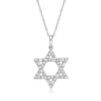 Ross-simons Baguette And Round Diamond Star Of David Pendant Necklace In 14kt White Gold In Multi