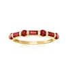 Ross-simons Baguette And Round Garnet Ring In 14kt Yellow Gold In Red