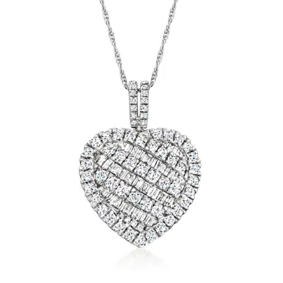 Ross-simons Baguette And Round Heart Pendant Necklace In Sterling Silver In Multi