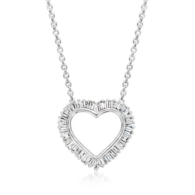 Ross-simons Baguette Diamond Heart Necklace In Sterling Silver In Multi