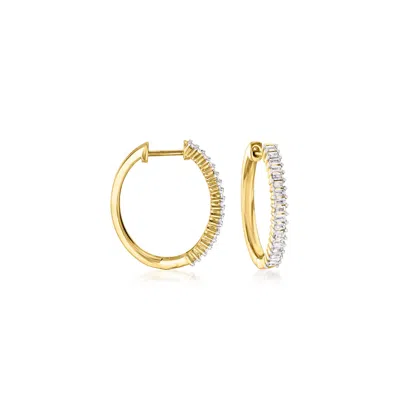 Ross-simons Baguette Diamond Hoop Earrings In 14kt Yellow Gold In White