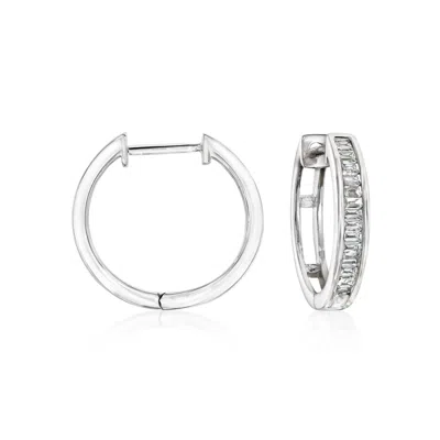 Ross-simons Baguette Diamond Hoop Earrings In Sterling Silver In White