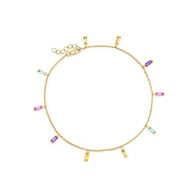 Ross-simons Baguette Multi-gemstone Station Anklet In 18kt Gold Over Sterling