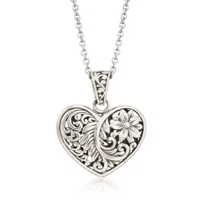 Ross-simons Balinese Sterling Silver Heart Pendant Necklace In Multi