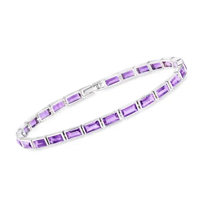Ross-simons Bezel-set Baguette Amethyst Tennis Bracelet In Sterling Silver In Purple