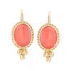 Ross-simons Bezel-set Coral Drop Earrings In 14kt Yellow Gold In Orange