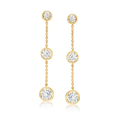 Ross-simons Bezel-set Cz Linear Drop Earrings In 18kt Gold Over Sterling