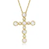 Ross-simons Bezel-set Diamond Cross Pendant Necklace In 14kt Yellow Gold In Multi