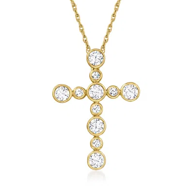 Ross-simons Bezel-set Diamond Cross Pendant Necklace In 14kt Yellow Gold In Multi