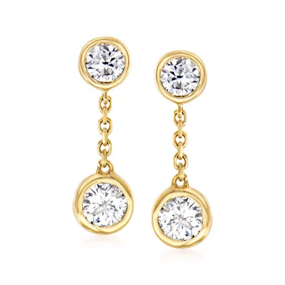 Ross-simons Bezel-set Diamond Drop Earrings In 14kt Yellow Gold In Silver