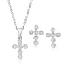 Ross-simons Bezel-set Diamond Jewelry Set: Cross Earrings And Pendant Necklace In Sterling Silver