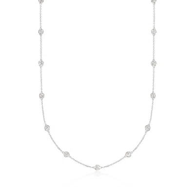Ross-simons Bezel-set Diamond Station Necklace In 14kt White Gold In Silver