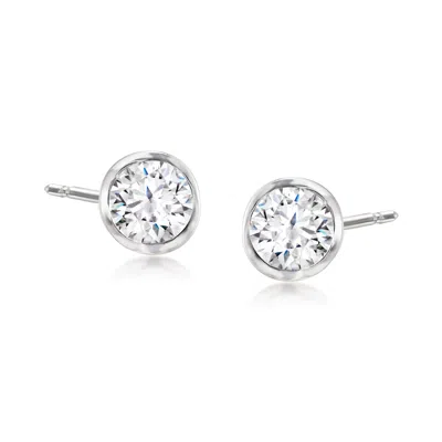 Ross-simons Bezel-set Diamond Stud Earrings In 14kt White Gold In Silver