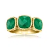 Ross-simons Bezel-set Emerald 3-stone Ring In 18kt Gold Over Sterling In Green