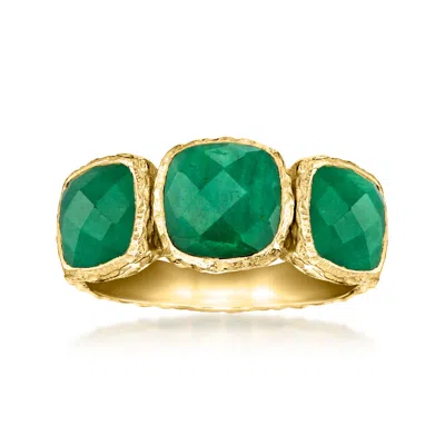Ross-simons Bezel-set Emerald 3-stone Ring In 18kt Gold Over Sterling In Green