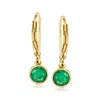 Ross-simons Bezel-set Emerald Drop Earrings In 18kt Gold Over Sterling In Green