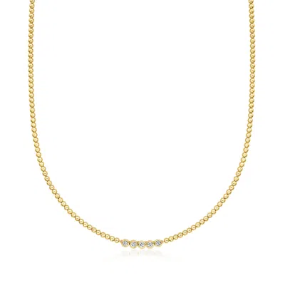 Ross-simons Bezel-set Lab-grown Diamond And 18kt Gold Over Sterling Beaded Necklace