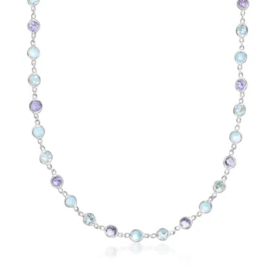Ross-simons Bezel-set Multi-gemstone Necklace In Sterling Silver