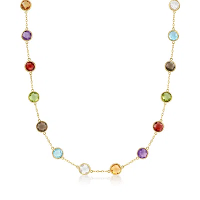 Ross-simons Bezel-set Multi-gemstone Station Necklace In 14kt Yellow Gold