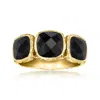 Ross-simons Bezel-set Onyx 3-stone Ring In 18kt Gold Over Sterling In Black
