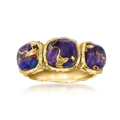 Ross-simons Bezel-set Purple Turquoise 3-stone Ring In 18kt Gold Over Sterling