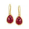 Ross-simons Bezel-set Ruby Drop Earrings In 18kt Gold Over Sterling