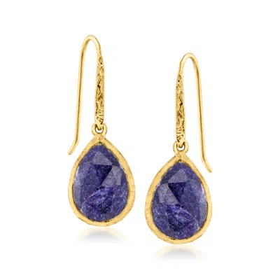 Ross-simons Bezel-set Sapphire Drop Earrings In 18kt Gold Over Sterling