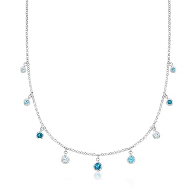 Ross-simons Bezel-set Tonal Blue Topaz Station Necklace In Sterling Silver In Metallic