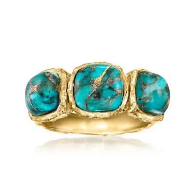 Ross-simons Bezel-set Turquoise 3-stone Ring In 18kt Gold Over Sterling In Blue