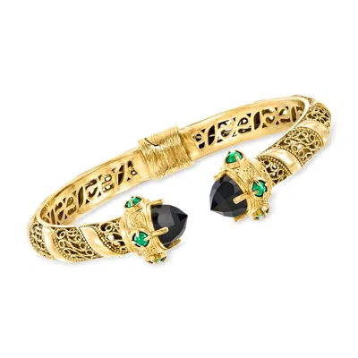 Ross-simons Black Agate Cuff Bracelet With Green Chalcedony In 18kt Gold Over Sterling
