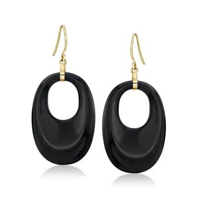 Ross-simons Black Agate Oval Drop Earrings With 14kt Yellow Gold
