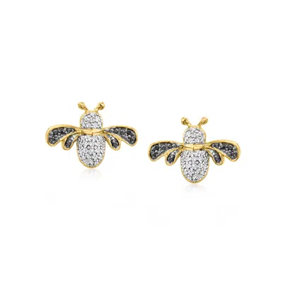 Ross-simons Black And White Diamond Bumblebee Earrings In 18kt Gold Over Sterling