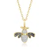 Ross-simons Black And White Diamond Bumblebee Pendant Necklace In 18kt Gold Over Sterling In Multi