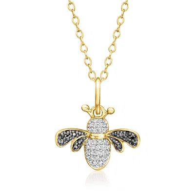 Ross-simons Black And White Diamond Bumblebee Pendant Necklace In 18kt Gold Over Sterling In Multi
