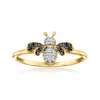 Ross-simons Black And White Diamond Bumblebee Ring In 18kt Gold Over Sterling In White