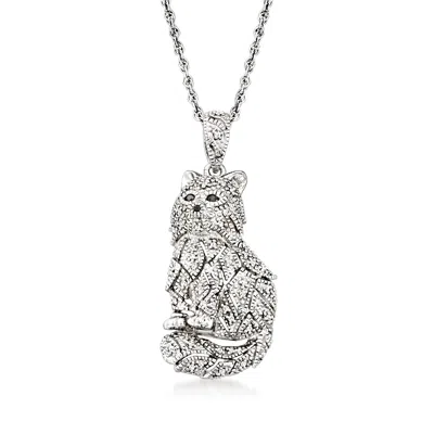 Ross-simons Black And White Diamond Cat Pendant Necklace In Sterling Silver In Multi
