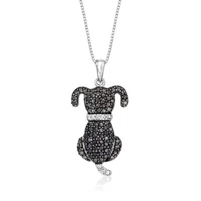 Ross-simons Black And White Diamond Dog Pendant Necklace In Sterling Silver In Multi