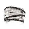 Ross-simons Black And White Diamond Highway Ring In Sterling Silver