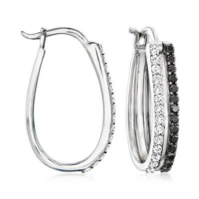 Ross-simons Black And White Diamond Hoop Earrings In Sterling Silver