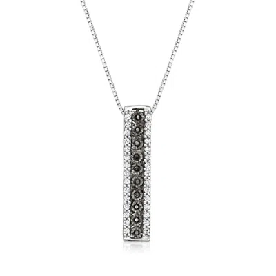 Ross-simons Black And White Diamond Linear Bar Pendant Necklace In Sterling Silver In Multi