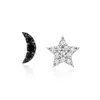 Ross-simons Black And White Diamond Moon And Star Mismatched Earrings In Sterling Silver In Black